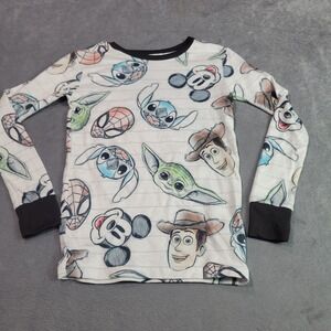 Disney Pajama Top Kids 12 White Disney 100 Character Sketch‎ Mashup Long Sleeve
